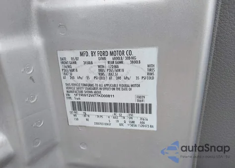 2007 Ford F-150 Xlt from USA, damaged, VIN 1FTRW12W77KD00811